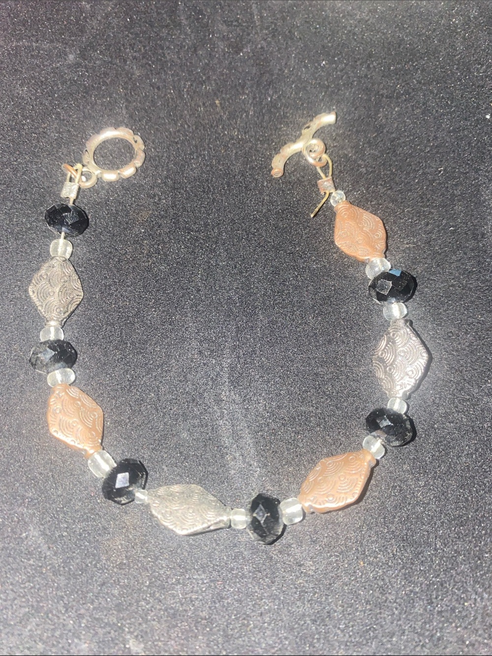 Silver and Peach Bead Bracelet - Women's Fashion Jewelry